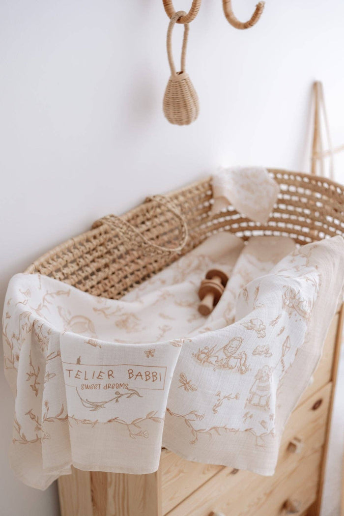 Double-Layer Muslin Blanket - Toile De Jouy/Beige