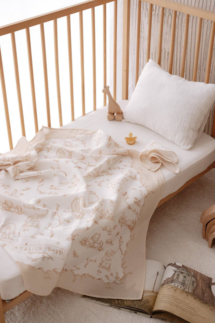 Double-Layer Muslin Blanket - Toile De Jouy/Beige