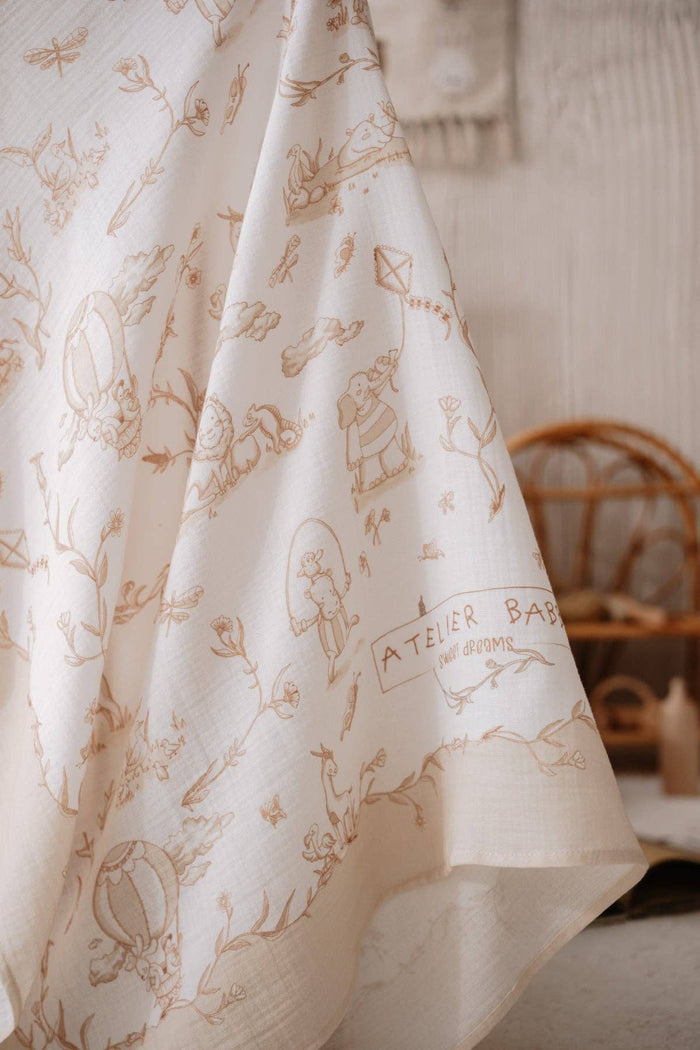 Double-Layer Muslin Blanket - Toile De Jouy/Beige