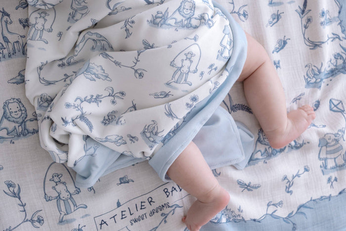 Double-Sided Blanket - Toile De Jouy/Blue