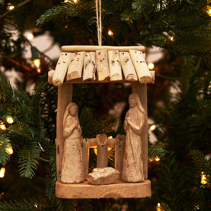 A Driftwood Manger Ornament.