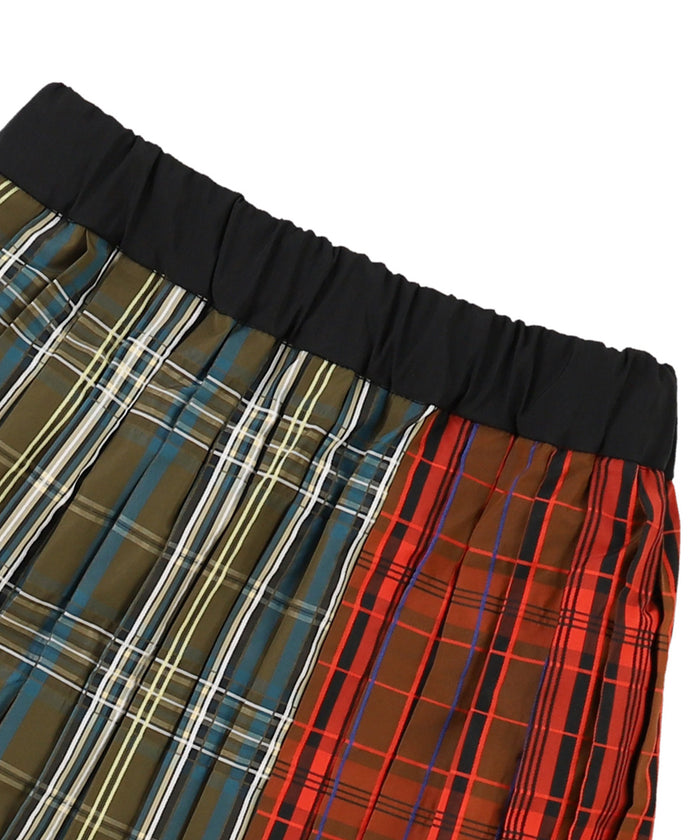 Eco Dobby Checked Pleats Long Skirt