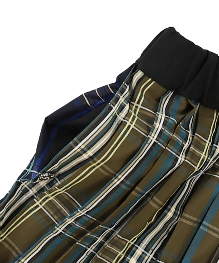 Eco Dobby Checked Pleats Long Skirt