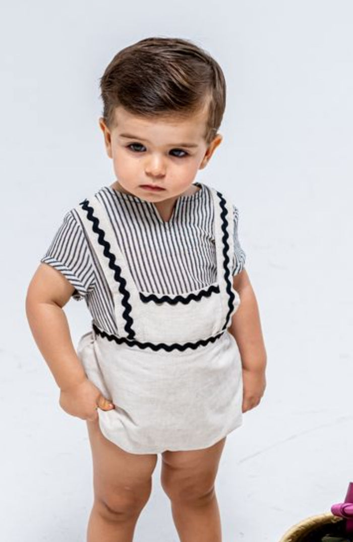 Erick Black and Beige 2-Piece Baby Boy Set