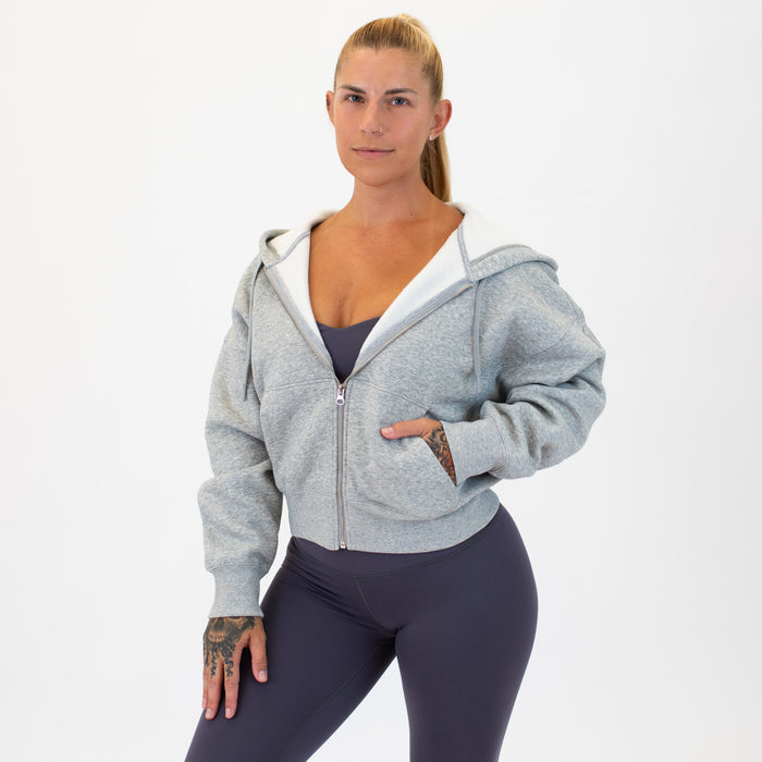 Crop Zip Hoodie Sweatshirt | Essence | Heather Gray
