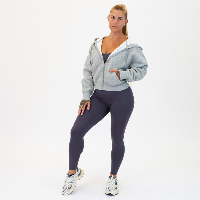 Crop Zip Hoodie Sweatshirt | Essence | Heather Gray