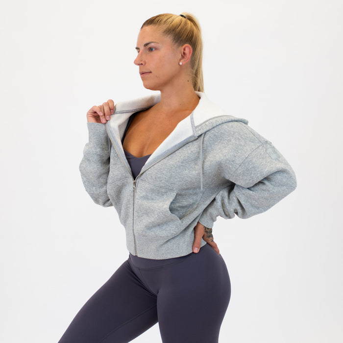 Crop Zip Hoodie Sweatshirt | Essence | Heather Gray