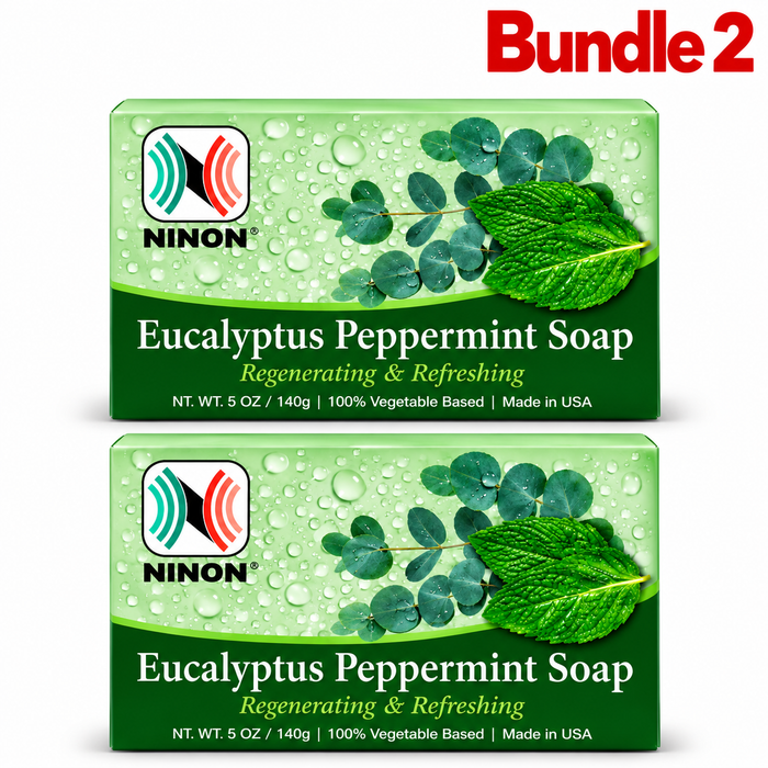 Eucalyptus Peppermint Soap 5 oz in branded packaging, refreshing cleansing bar infused with eucalyptus and peppermint to gently cleanse the skin while leaving it feeling cool, fresh, soft, and revitalized.