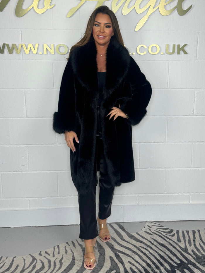 Faux Fur Collared Long Coat (2 Colours)