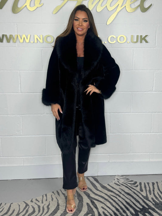 Faux Fur Collared Long Coat (2 Colours)