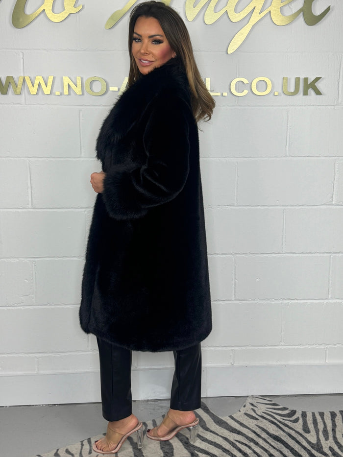 Faux Fur Collared Long Coat (2 Colours)