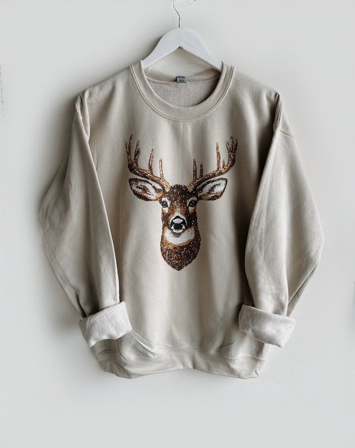 Faux Rhinestone Deer Sweatshirt