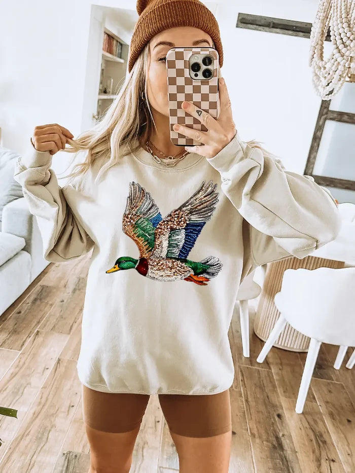 Faux Rhinestone Mallard Duck Sweatshirt