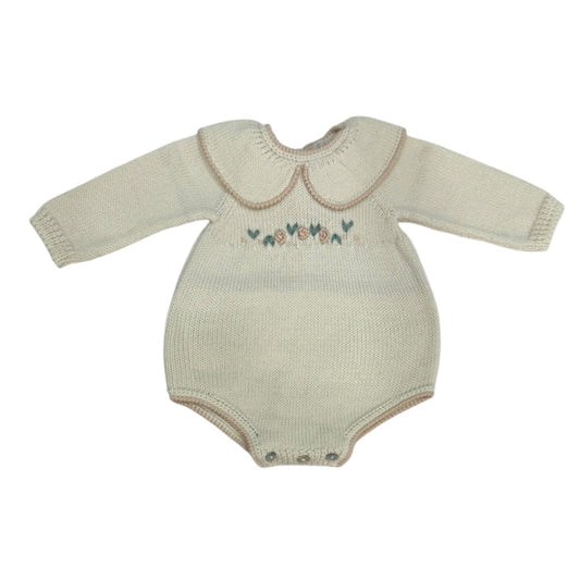 Fernanda Ivory or Dusty Pink Embroidered Knitted Romper