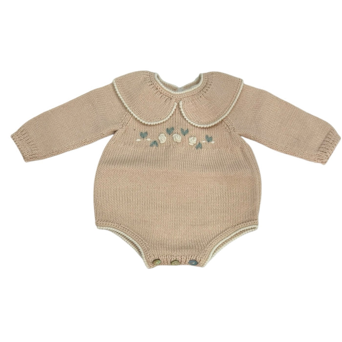 Fernanda Ivory or Dusty Pink Embroidered Knitted Romper