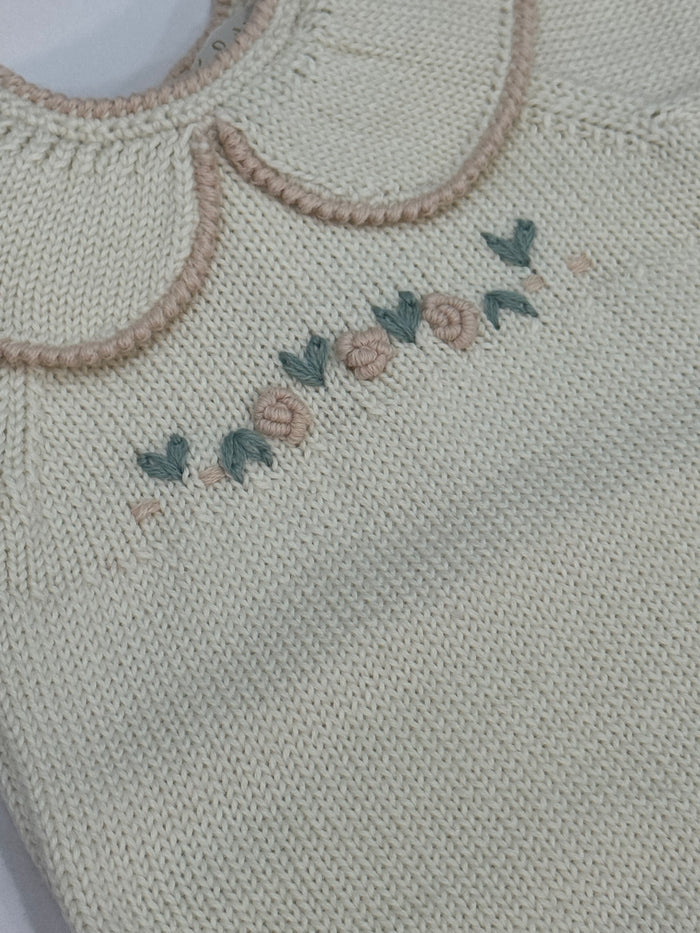 Fernanda Ivory or Dusty Pink Embroidered Knitted Romper
