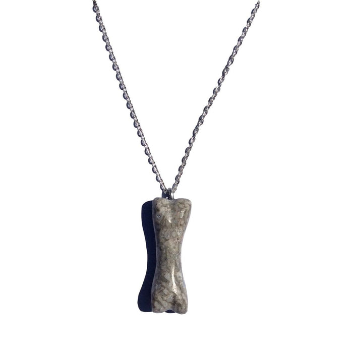 Fossil Dinosaur Bone carved Dog Bone-Shaped Charm Necklace