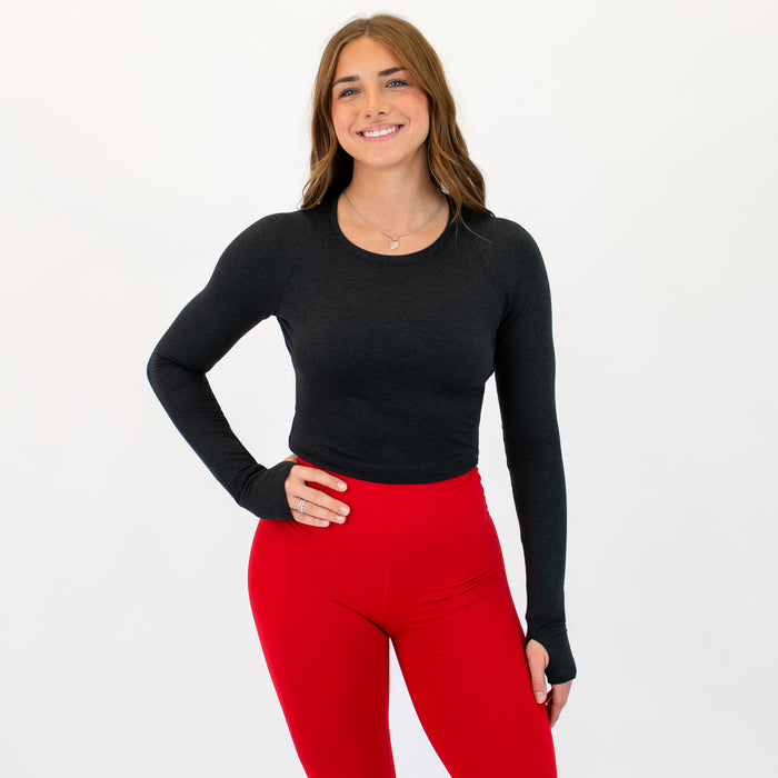 Heather Black Foundation Crop Long Sleeve by FLEO - 1