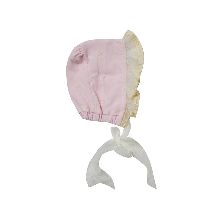 Frilly Frocks Everly Baby Girl Pink Bonnet for Newborn