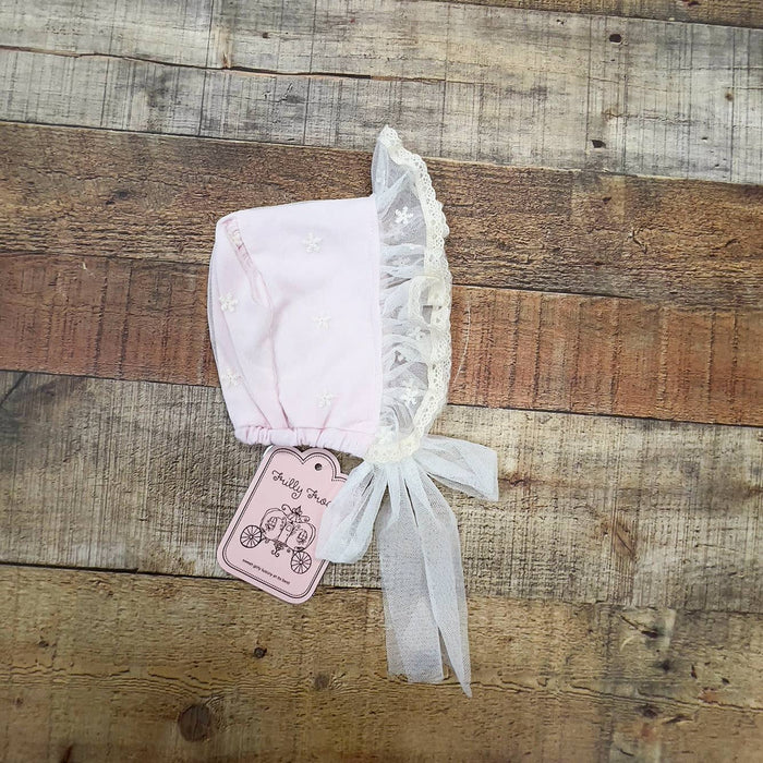 Frilly Frocks Everly Baby Girl Pink Bonnet for Newborn
