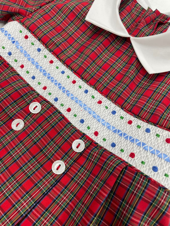Frosted Red Tartan Handsmocked Boy Bubble