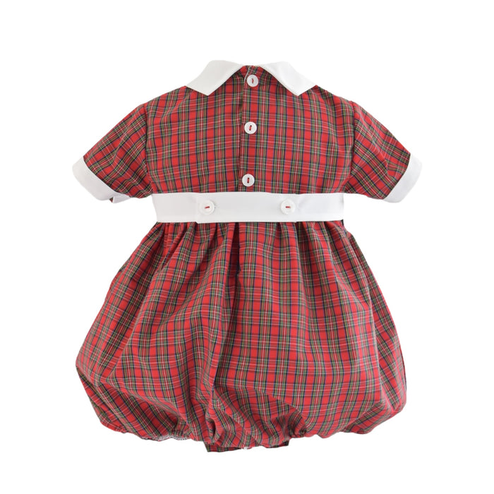 Frosted Red Tartan Handsmocked Boy Bubble