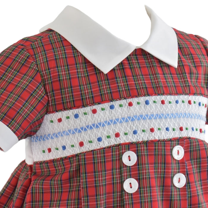 Frosted Red Tartan Handsmocked Boy Bubble