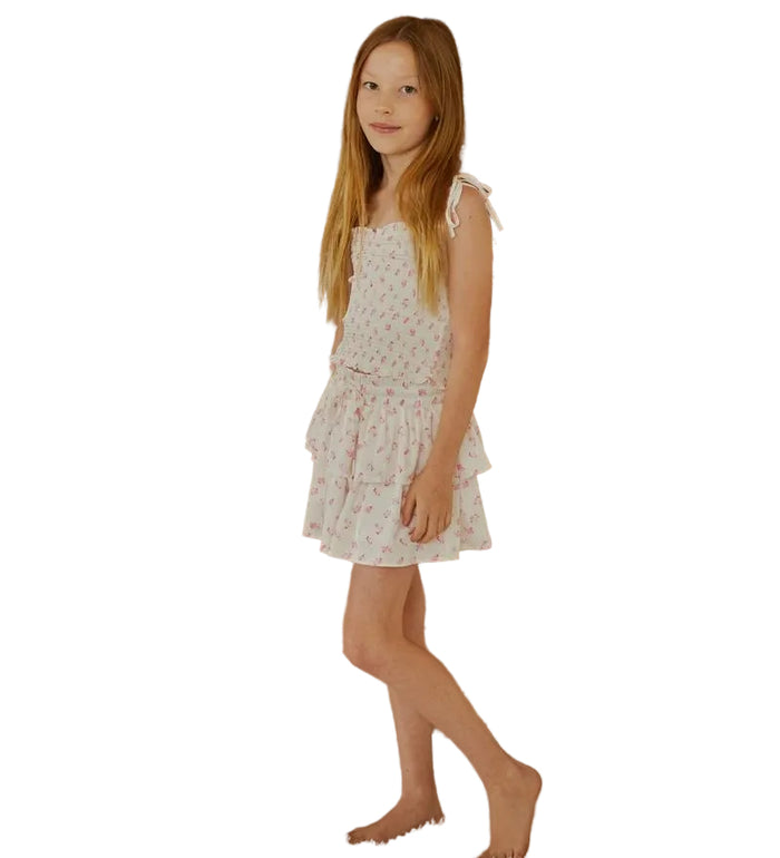 Georgia Satin Top - White Ditsy