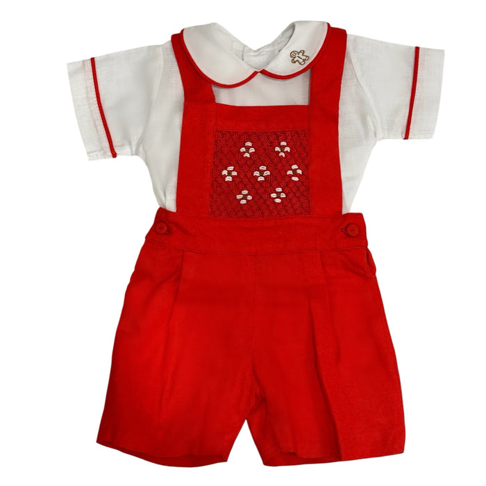 Gingerbread Cookie Red Handsmocked Boy 2-Pc Set