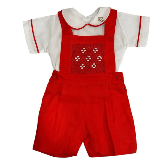 Gingerbread Cookie Red Handsmocked Boy 2-Pc Set