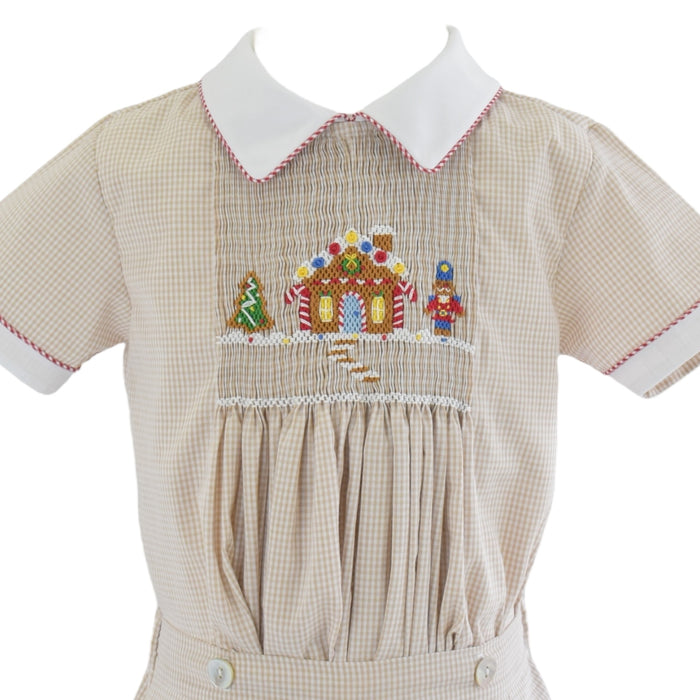 Gingercracker Beige Handsmocked Boy 2-Pc Set