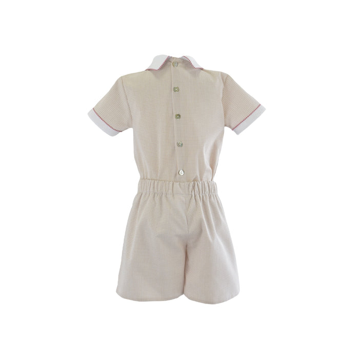 Gingercracker Beige Handsmocked Boy 2-Pc Set