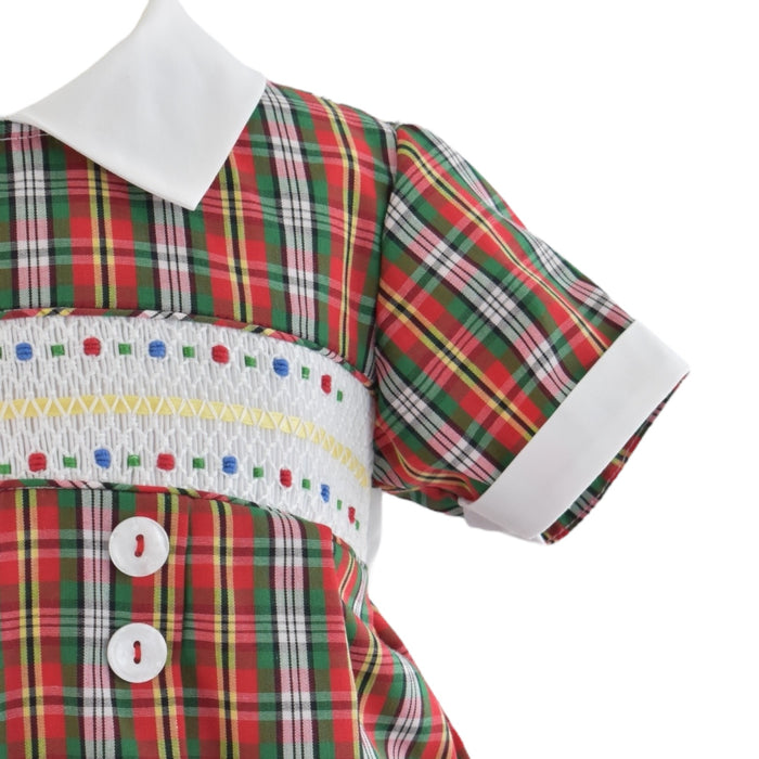 Golden Green Tartan Handsmocked Boy 2-Pc Set