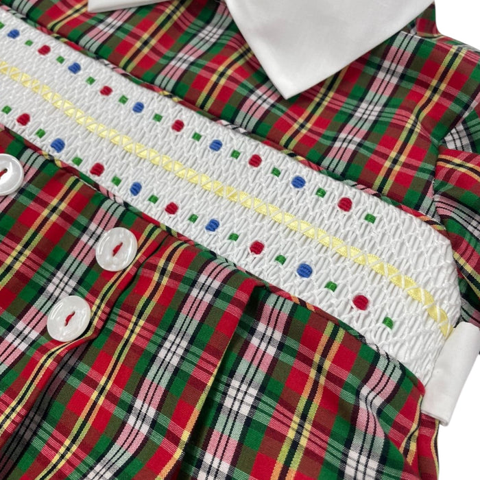 Golden Green Tartan Handsmocked Boy Bubble