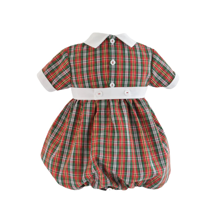 Golden Green Tartan Handsmocked Boy Bubble