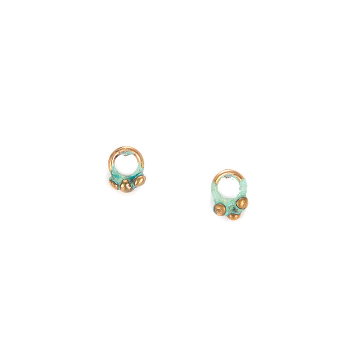 Brass Stud Earrings with Patina