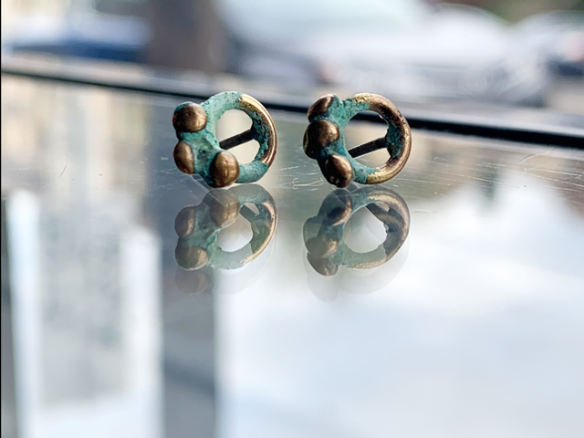 Brass Stud Earrings with Patina