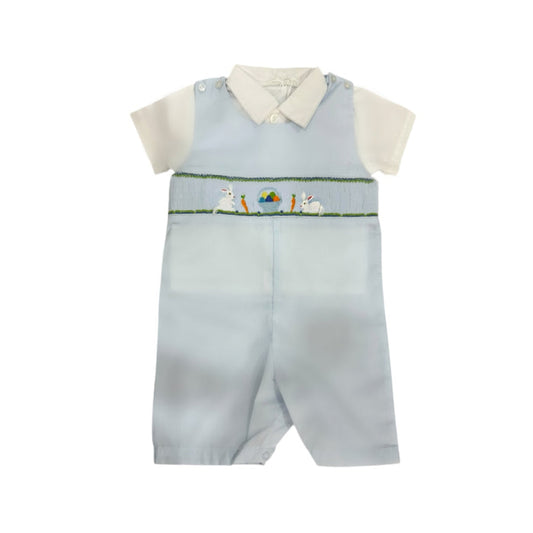 Greg Bunnies Light Blue Handsmocked 2-pc Shortall