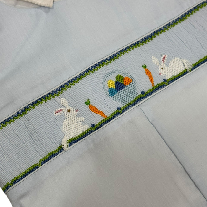 Greg Bunnies Light Blue Handsmocked 2-pc Shortall