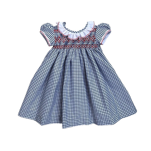 Helen Blue Squares Handsmocked Girl Dress