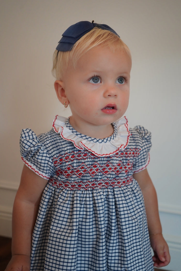 Helen Blue Squares Handsmocked Girl Dress