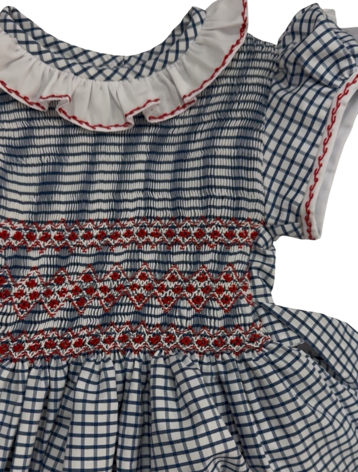 Helen Blue Squares Handsmocked Girl Dress