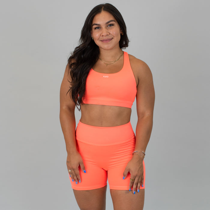 Neon Coral Isla Sports Bra - Medium Support by FLEO - 1