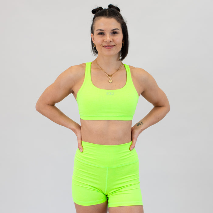 Heather Neon Green High Support Scoop Neck Sports Bra - Isla