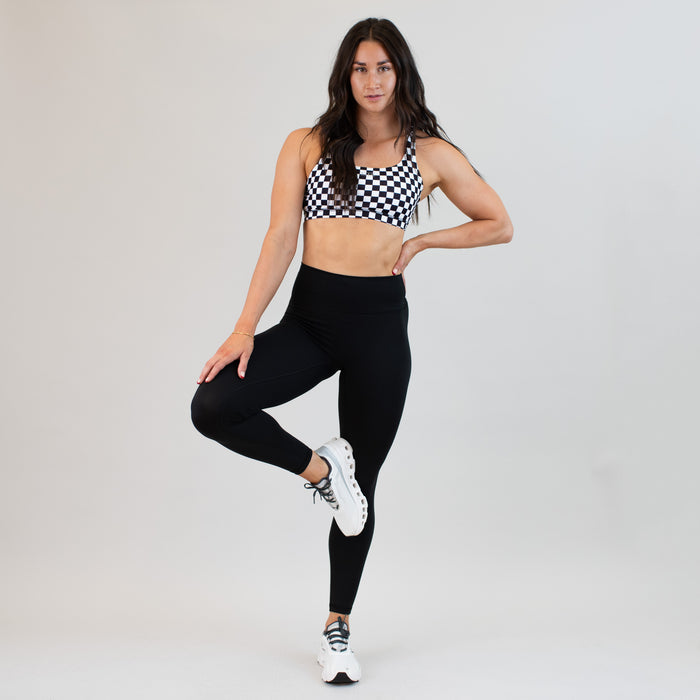 Black White Check High Support Scoop Neck Sports Bra - Isla