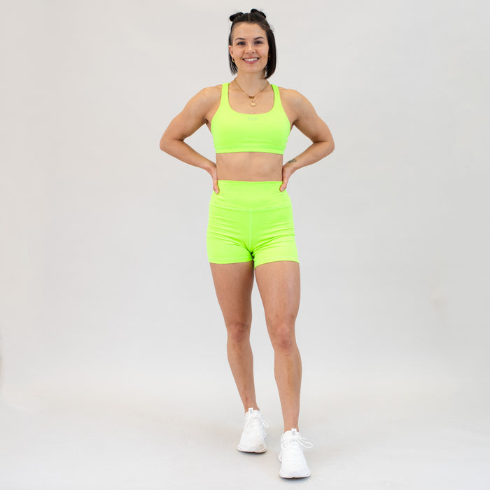 Heather Neon Green High Support Scoop Neck Sports Bra - Isla