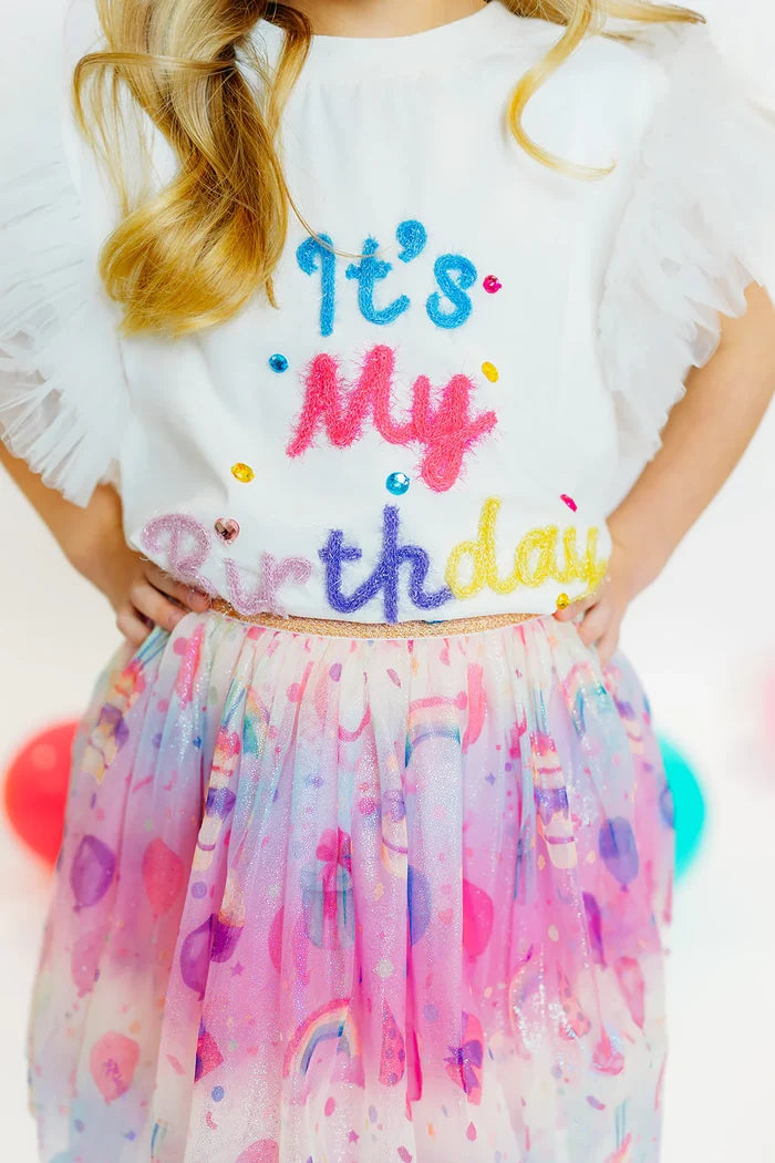 "It's My Birthday" Flutter Sleeve Top