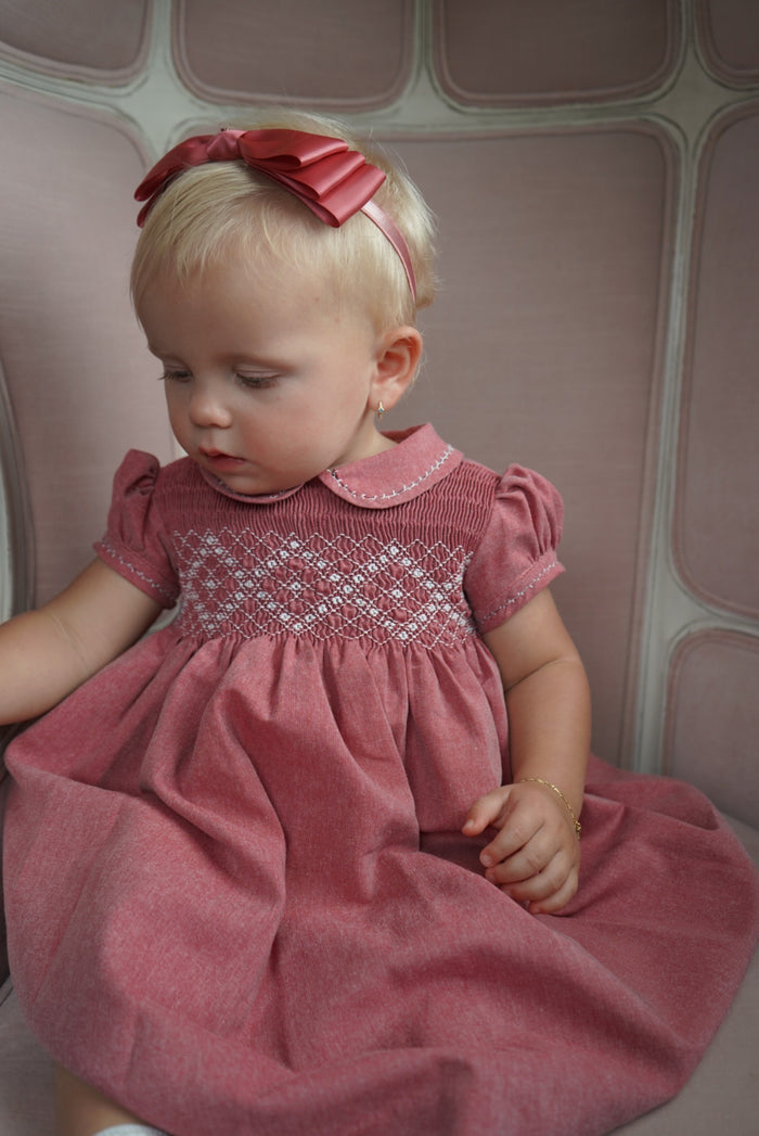 Kattya Cranberry Two Handsmocked Girl Dress