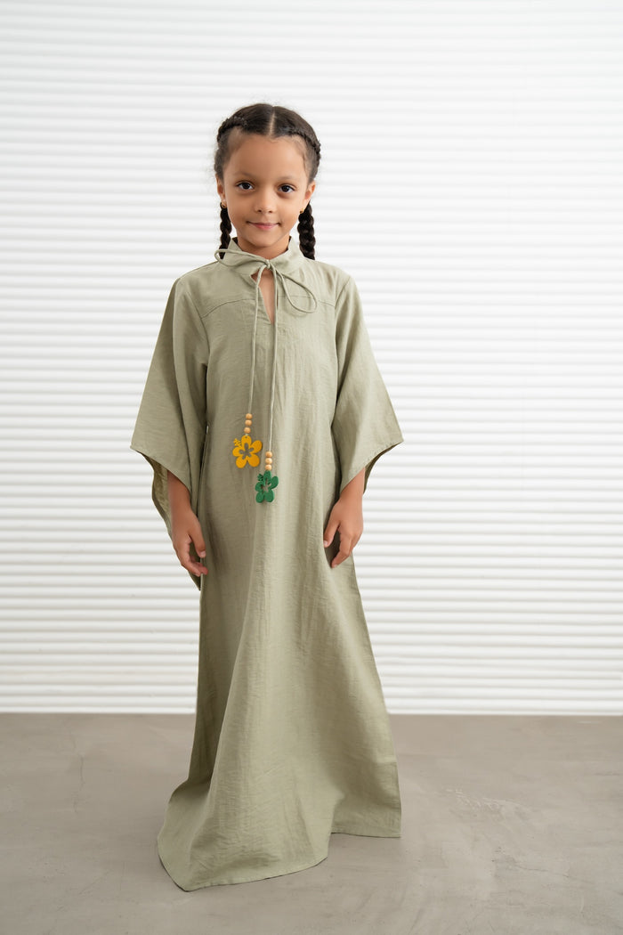 Kids Wide Sleeve Kaftan Dress - Matcha