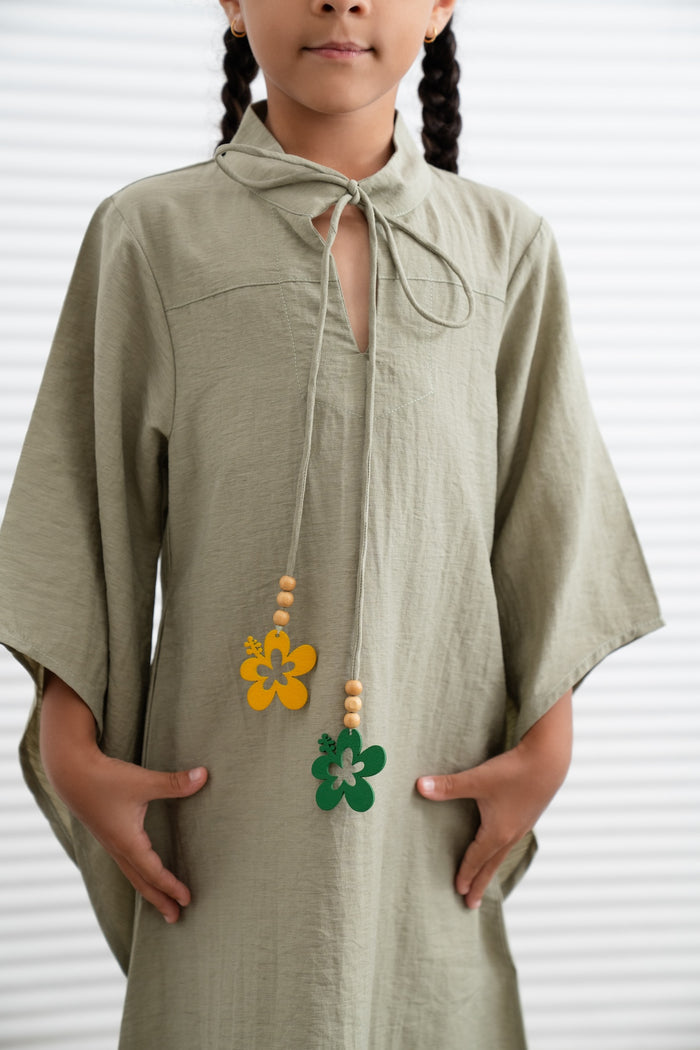 Kids Wide Sleeve Kaftan Dress - Matcha